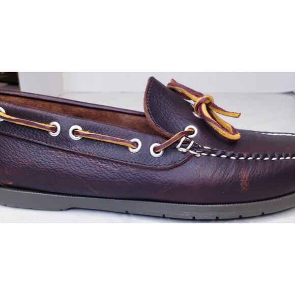 L.L. BEAN Brown Peebled Leather Boat Shoes Men's Size 8.5 D in EUC - Picture 14 of 16